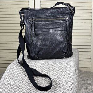 The Sak Black Soft Pebbled Leather Adjustable Strap Crossbody Bag Satchel Purse